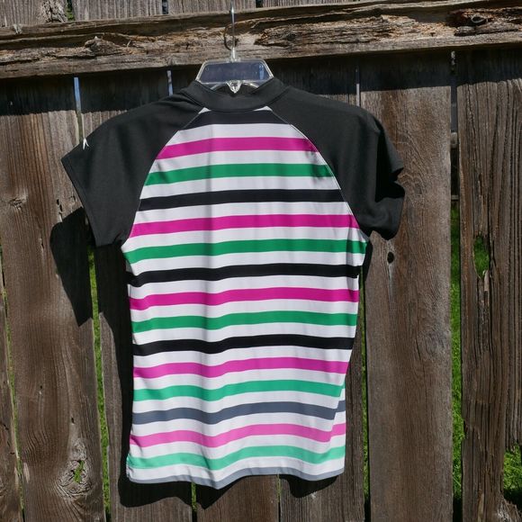 SLAZENGER Womens Golf Shirt Short Sleeve Striped V-Neck Small - Picture 4 of 5
